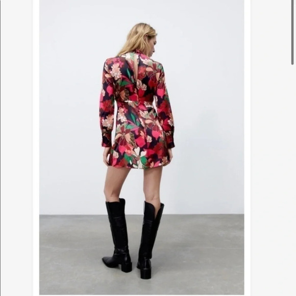 New Zara Floral Print Satin Effect Dress - Picture 13 of 16